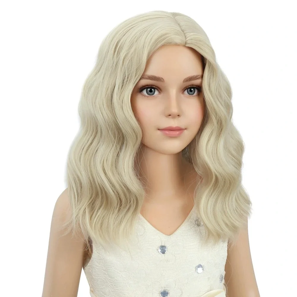 NWT Girls Light Blonde Wavy Wig Kids Princess Cosplay Halloween Costume
